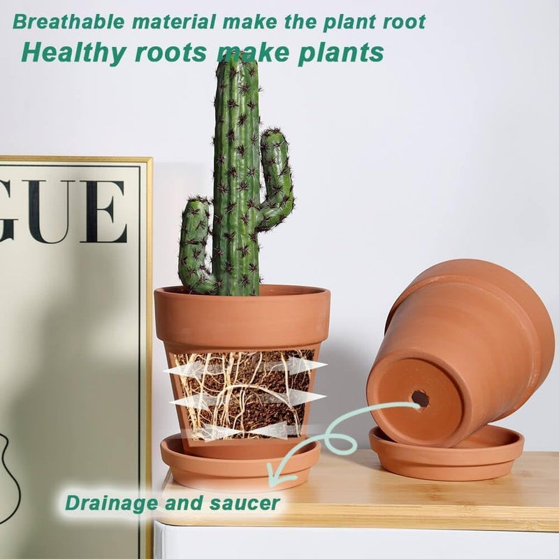 vensovo 6 Inch Terracotta & Clay Pots for Plant with Saucer - 4 Pack Medium Terra Cotta Planter with Drainage Hole  Flowerpot for Indoor Outdoor Plants  Crafts  Wedding Favor - Image 2